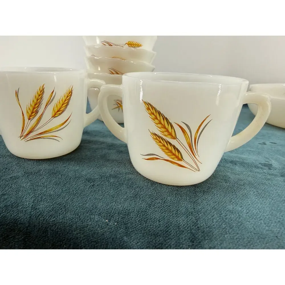 Fire King Ware Golden Wheat Dinnerware Vintage Milk Glass Mixed Lot 13 Pieces